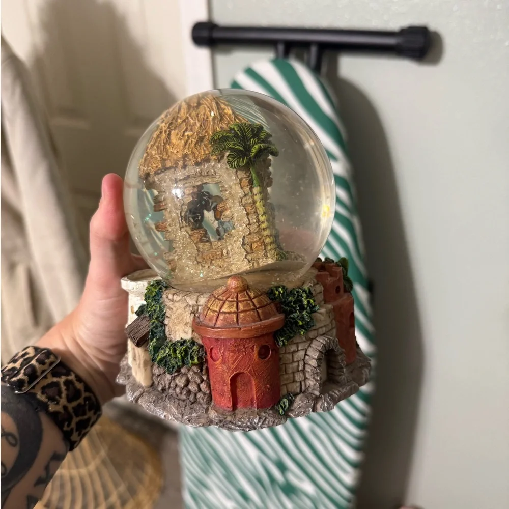 Nativity Scene Snow Globe with Rustic Base Plays Music